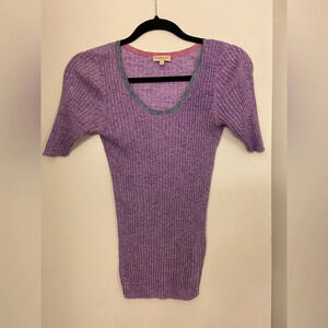 Demylee Ribbed Scoop Neck Short Sleeve Purple Size Small